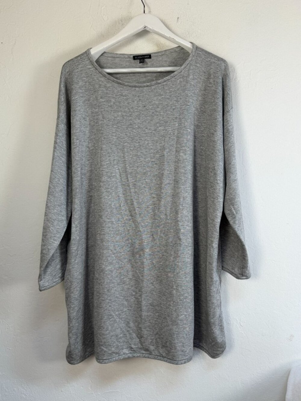 Eileen Fisher Womens Grey Heather Oversized Tunic Top Tencel Lyocell XL Stretch